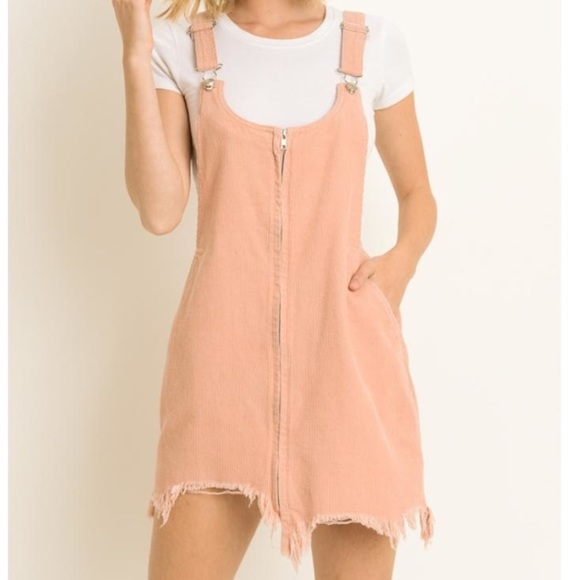 Festival ready denim overalls mini dress w/raw hem - Picture 2 of 8